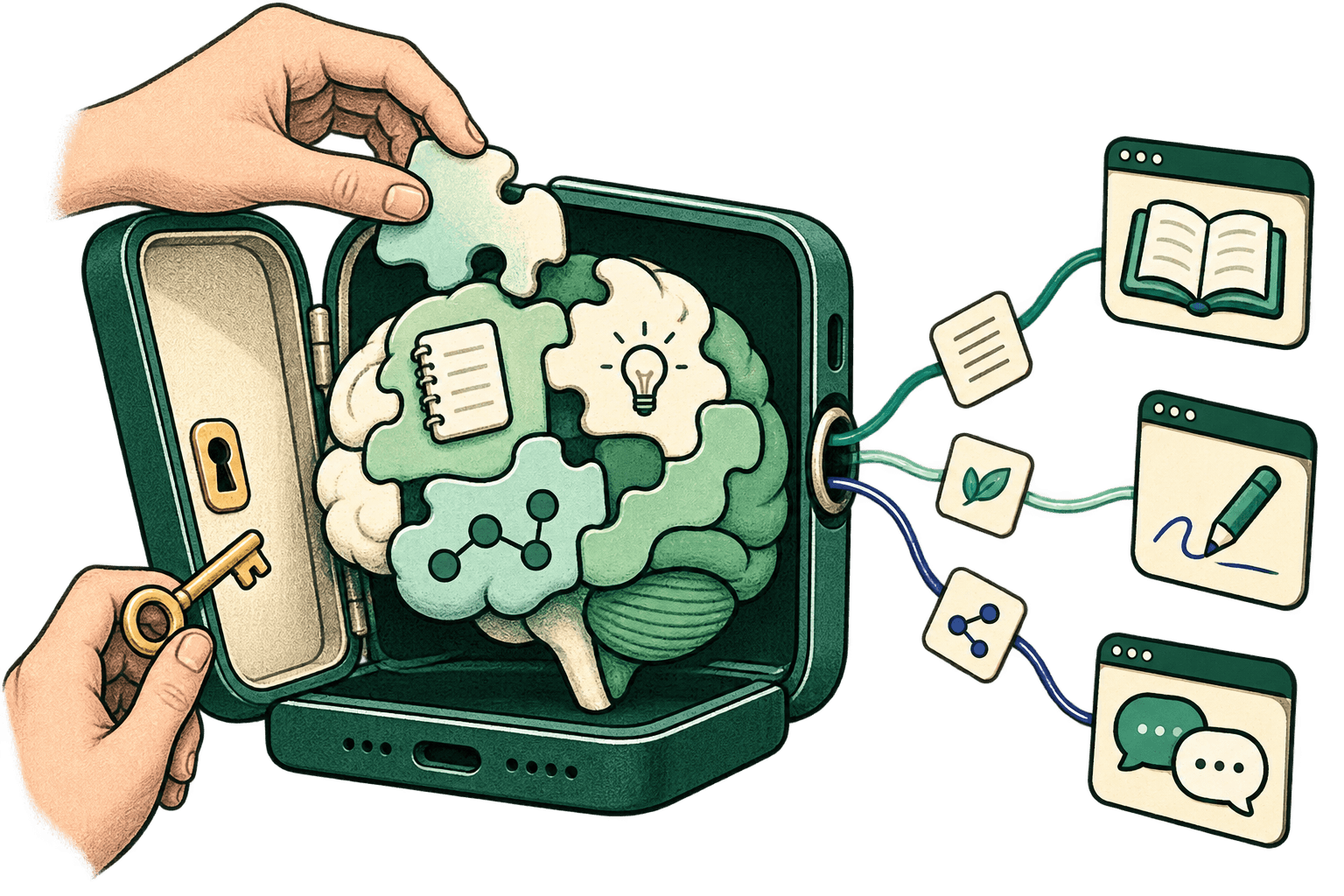 Build your own brain, hold its key and share selected pieces with your apps.